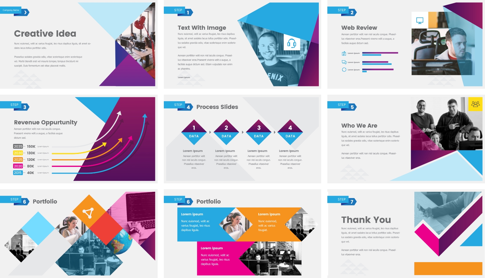 9 presentation slides in creative style