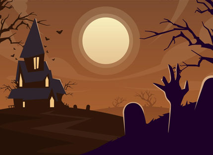 Flat Free Hallowen Vector Background With House