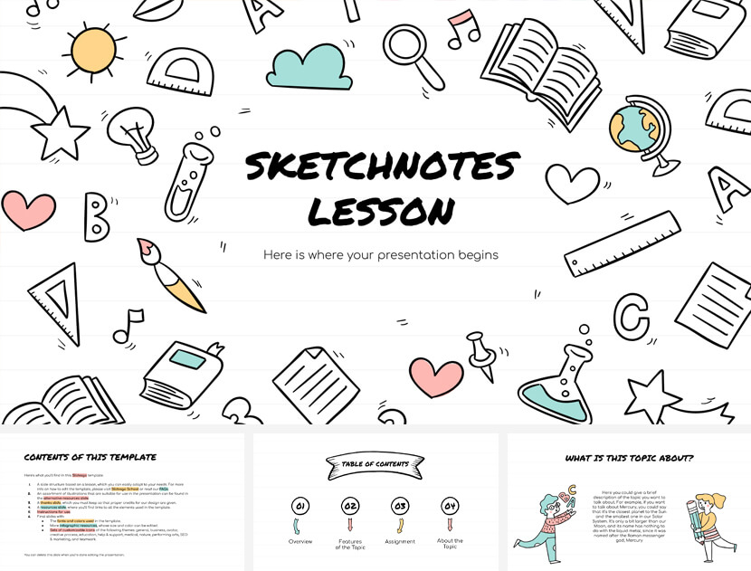 Sketchnotes Lesson Free PowerPoint Template for teachers