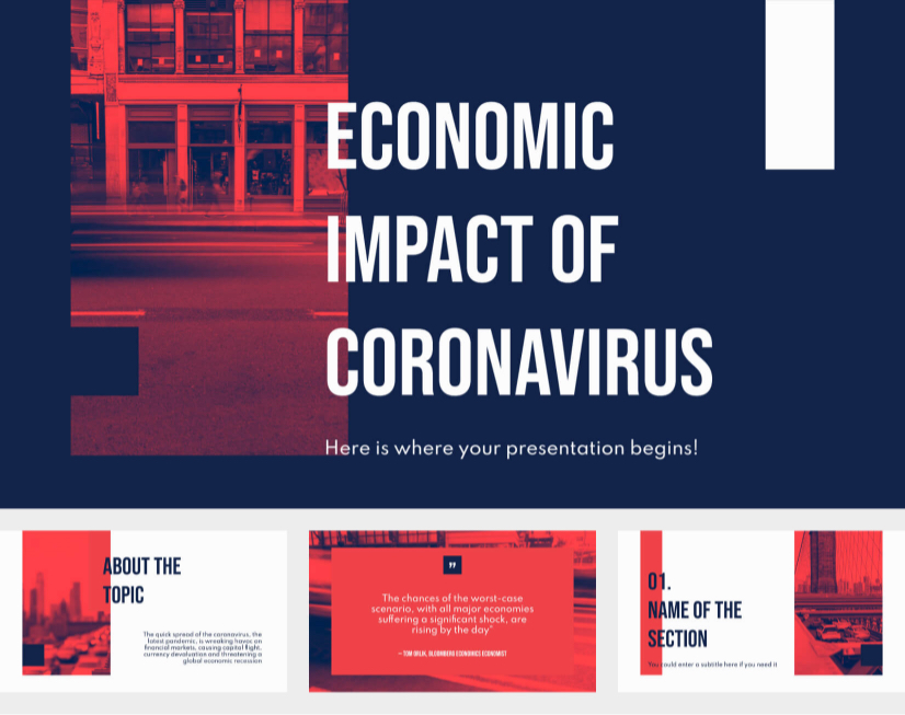 Free powerpoint template with modern shapes and blue and red color scheme