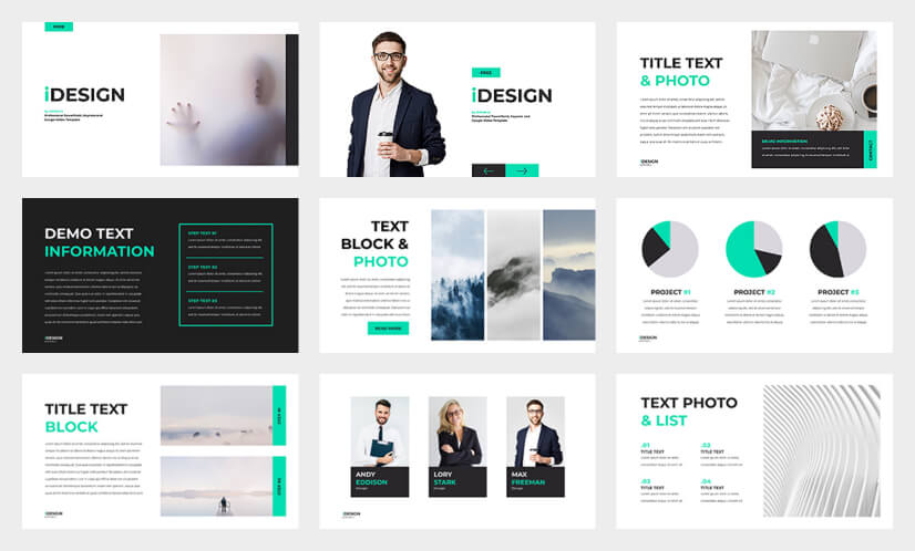 Cool free aesthetic powerpoint template with white, green and black colors