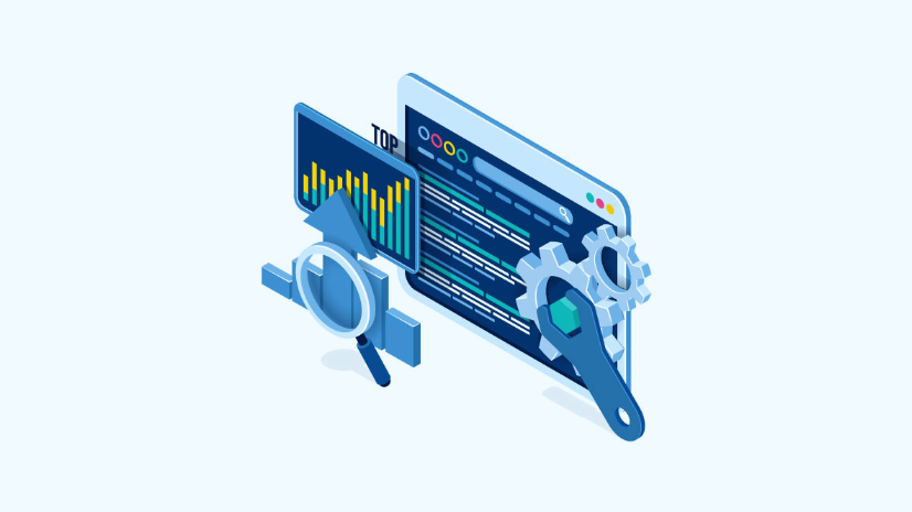 Illustration with computer screen and statistics