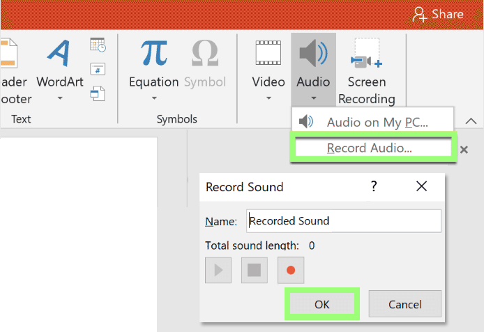 Record your own Audio in PowerPoint.