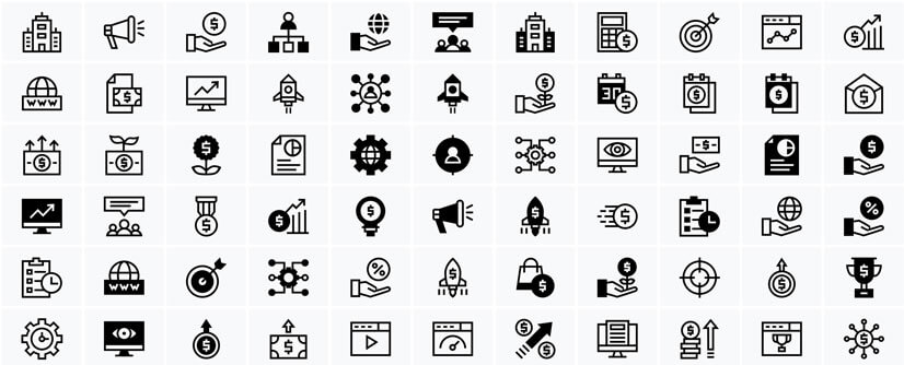 Solid and Linear B&W Business icon pack