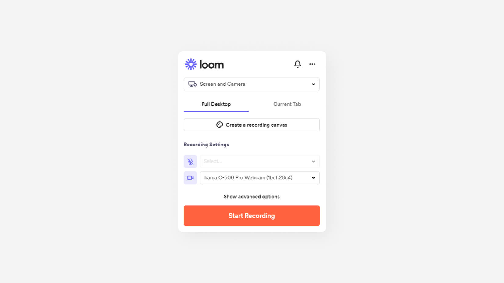 Loom Start Recording Settings