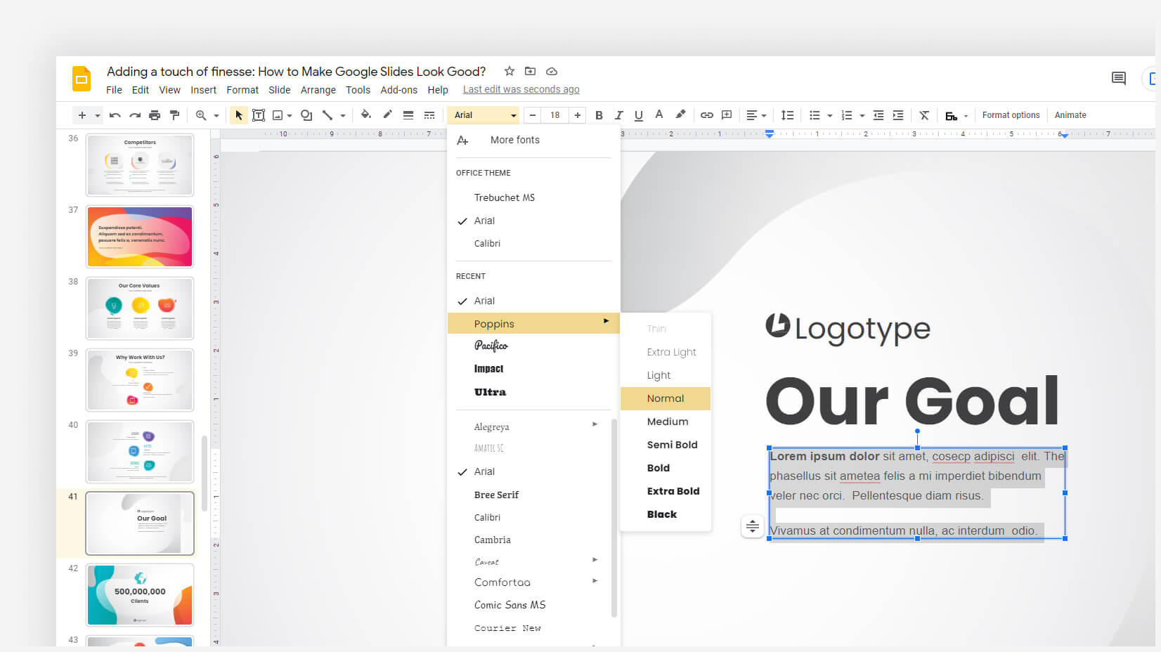 How to change font in Google Slides presentation