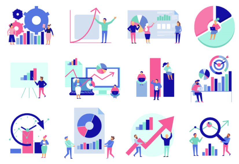 Free Data Analytics Flat Style Presentation Icons Set