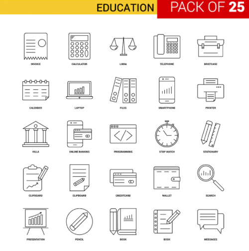 Free Edication Black Line Icons 25 Set for Presentations