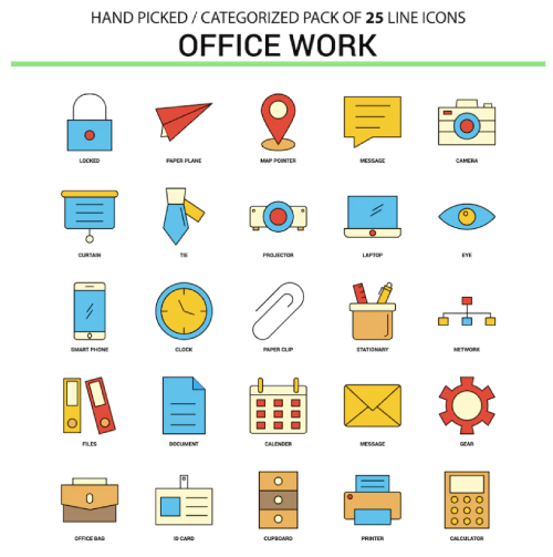 Office Life and Work Outline Colorful Free Icon Set