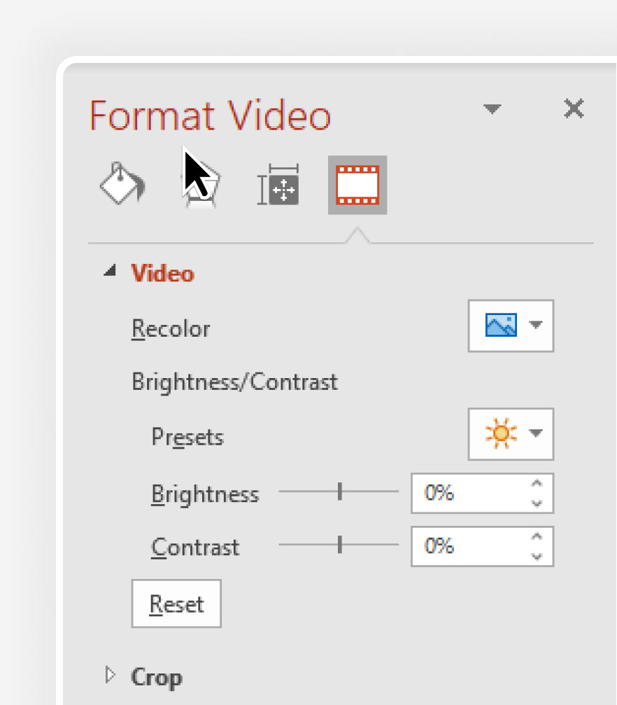 Video Visual Corrections Extended Menu