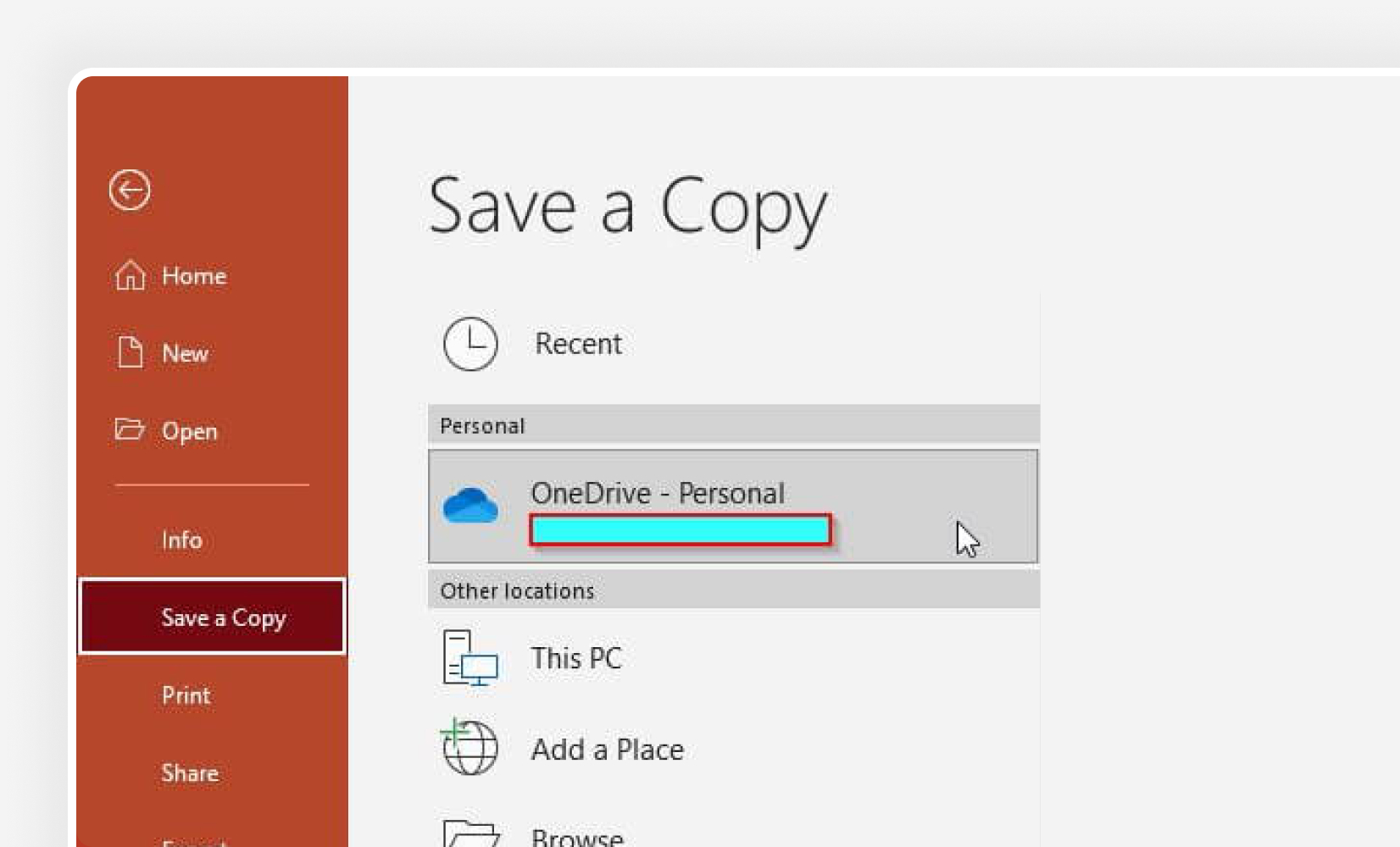 Saving a PowerPoint presentation in OneDrive