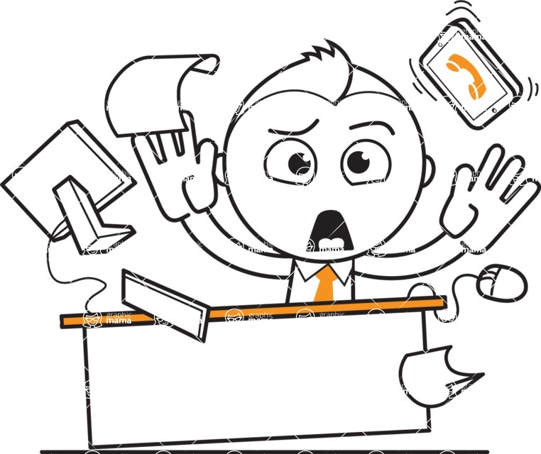 outline vector cartoon character - outline vector character design office desk messy