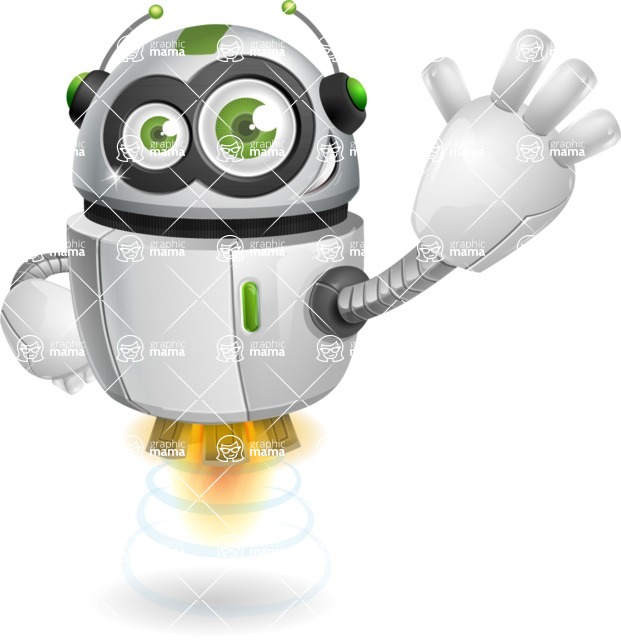Flying robot cartoon character - 112 stock vector images - Flying robot cartoon character saying hello - stock vector graphic image