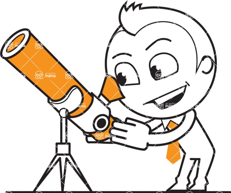 outline vector cartoon character - outline vector male character design with a telescope