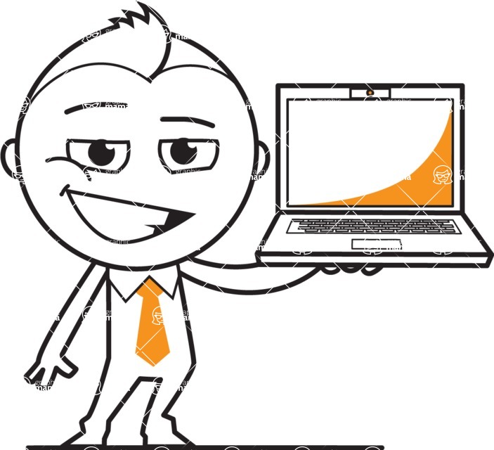 outline vector cartoon character - outline vector character design laptop computer