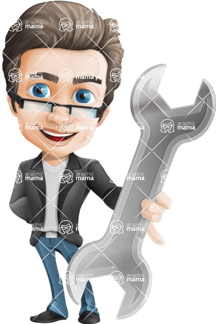 Vector Business Man Cartoon Character Design - Handsome man vector character repair tool
