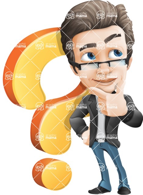 Vector Business Man Cartoon Character Design - Handsome man vector character question mark