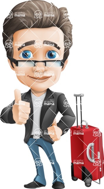 Vector Business Man Cartoon Character Design - Handsome man vector character - travel trip