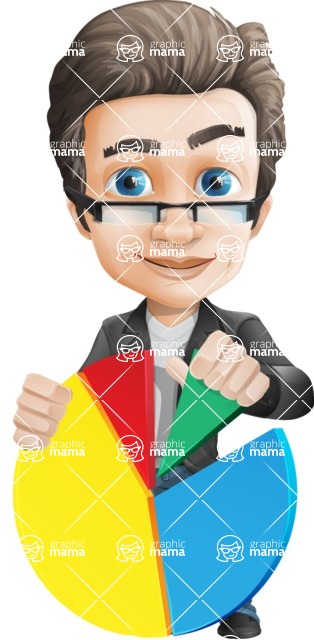 Vector Business Man Cartoon Character Design - Handsome man vector character - data statistics pie chart