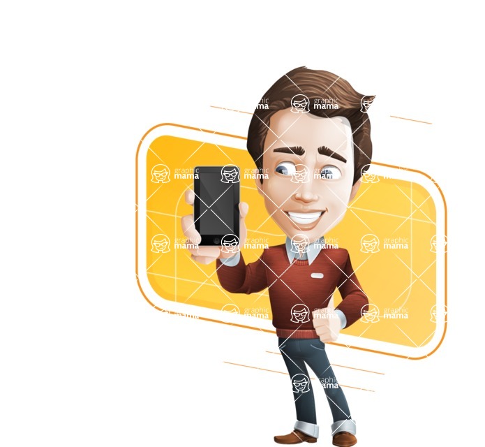Vector Working Man Cartoon Character in 112 Poses - male vector character casually dressed showing mobile phone