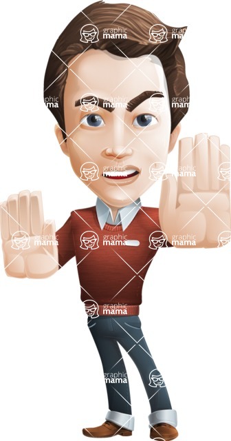 Vector Working Man Cartoon Character in 112 Poses - male vector character casually dressed smart and diligent stop action pose