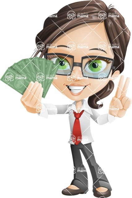 Little Business Girl Cartoon Vector Character - woman vector female cartoon character design - show me the money graphic