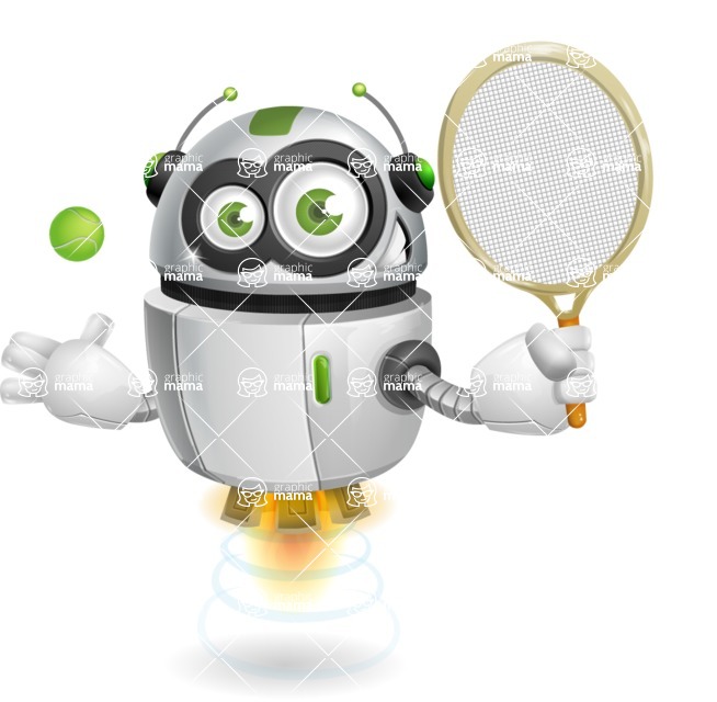 Flying robot cartoon character - 112 stock vector images - Flying robot cartoon character playing tennis - stock vector graphic image