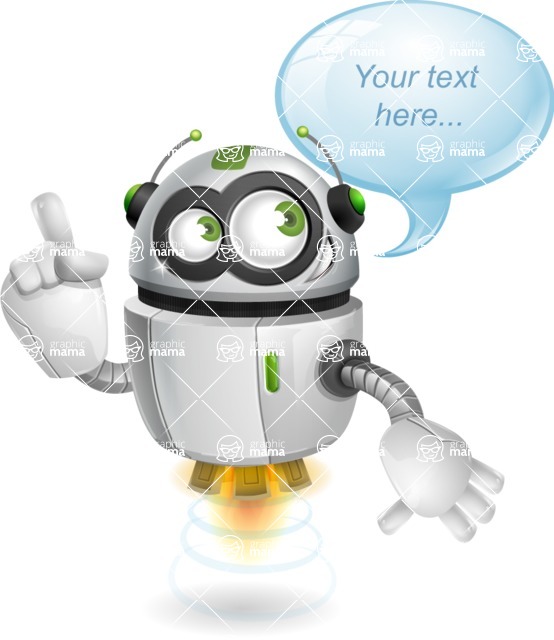 Flying robot cartoon character - 112 stock vector images - Flying robot cartoon character with a speech bubble - stock vector graphic image