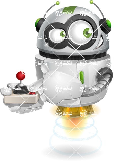 Flying robot cartoon character - 112 stock vector images - Flying robot cartoon character playing with joystick - stock vector graphic image