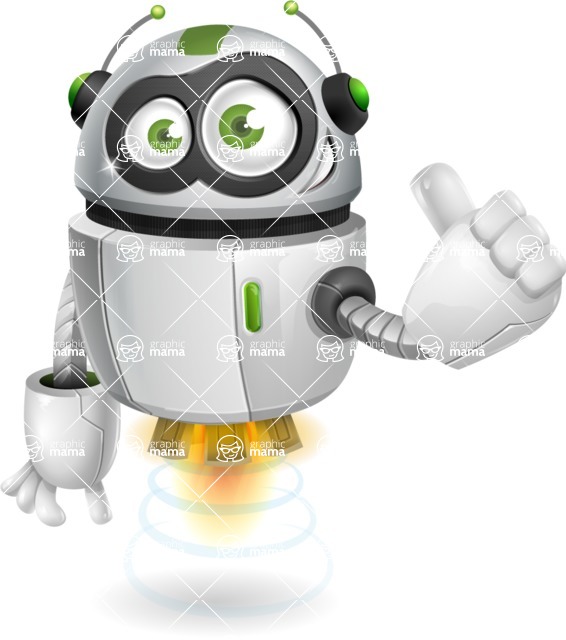 Flying robot cartoon character - 112 stock vector images - Flying robot cartoon character making thumbs up gesture - stock vector graphic image