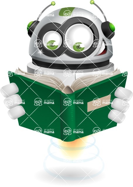 Flying robot cartoon character - 112 stock vector images - Learning flying robot cartoon character reading a book - stock vector graphic image