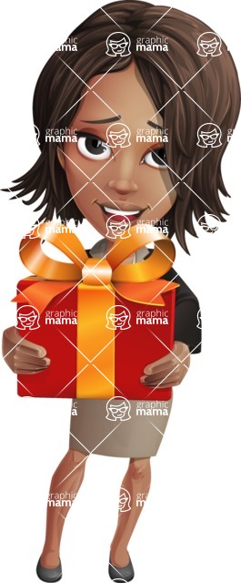 African American female with black coat vector character - African American female vector pack - Kim the Office Lady - gift