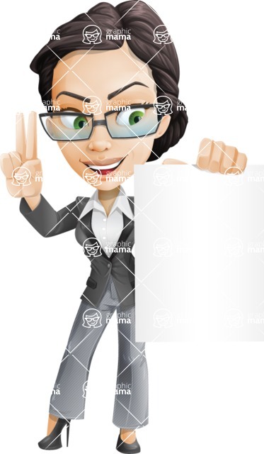 Vector Stylish Office Woman Cartoon Character - Formally dressed female cartoon character presenting message