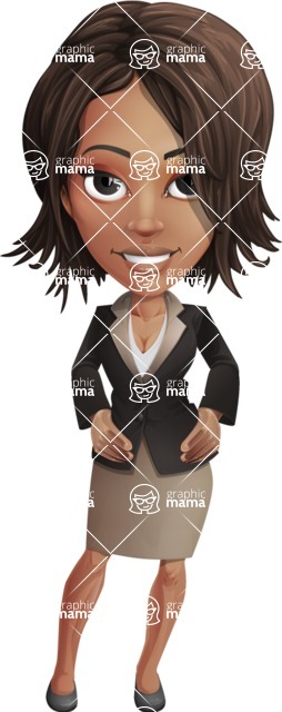 African American female with black coat vector character - African American female vector - Kim the Office Lady
