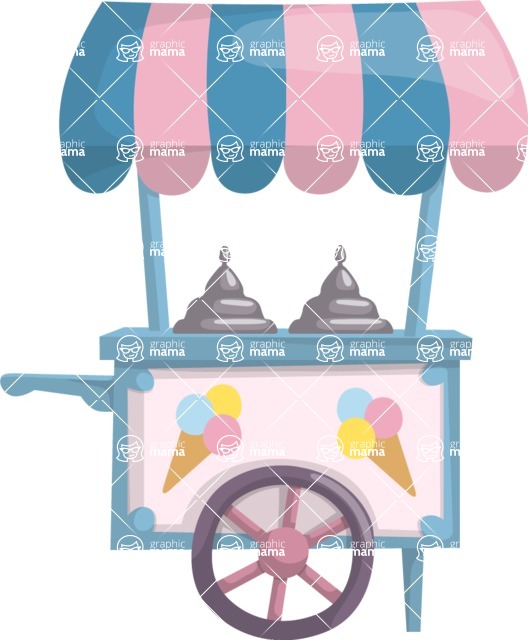 Food vector pack - menu, restaurant, meal, cook, chef, backgrounds, scenes, editable graphics, illustrations, png files for download available - Ice cream Push cart vector graphic for download in png file format