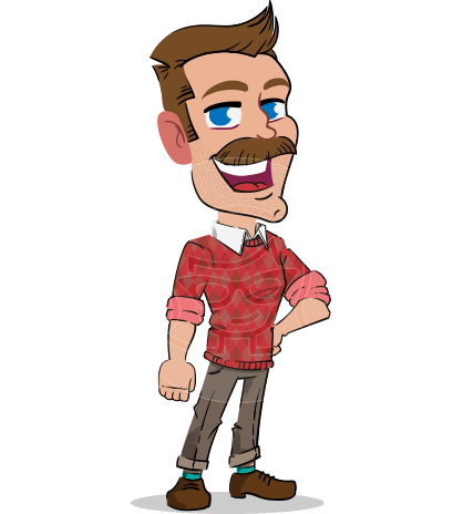 Simple Style Cartoon of a ​Man with Mustache