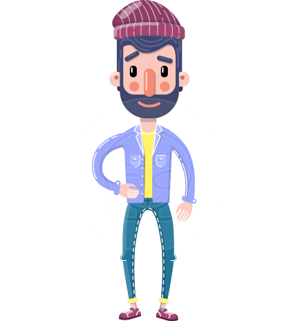Man with Beard Cartoon Character in Flat Style