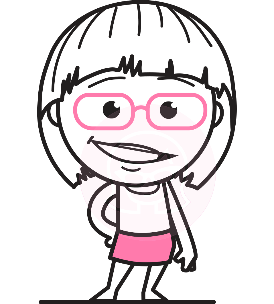 Little Flat Linear Girl Cartoon Vector Character AKA Vicky
