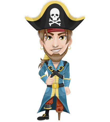 Peg Leg Pirate Cartoon Vector Character AKA Captain Austin