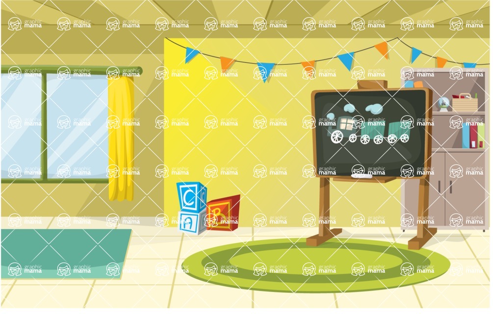 Room Backgrounds Vector Collection - Cartoon Kids Playroom Vector Illustration