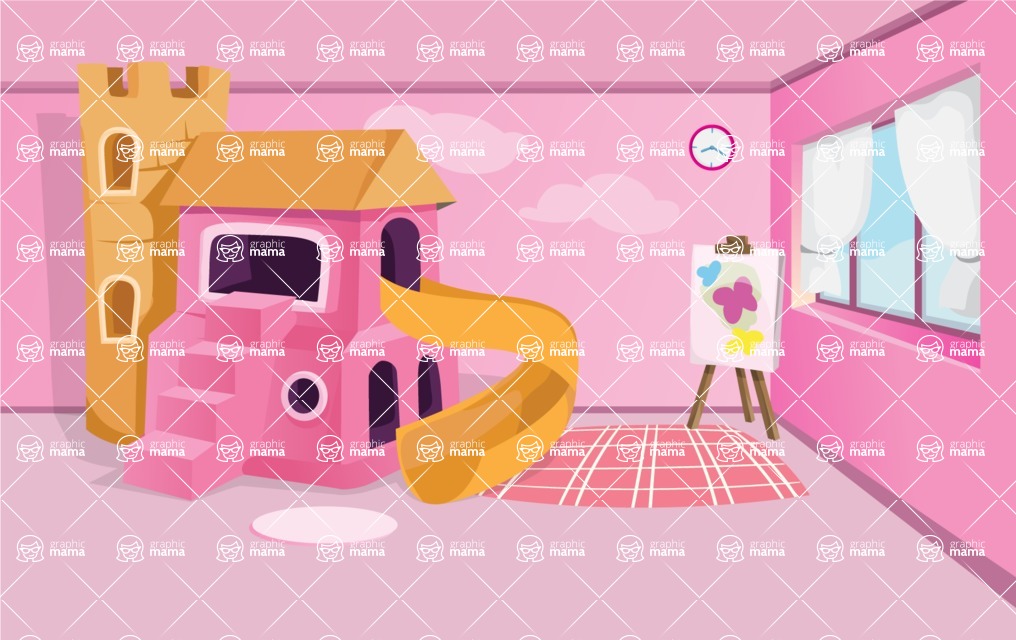 Room Backgrounds Vector Collection - Kid Girl Room Interior Background Illustration