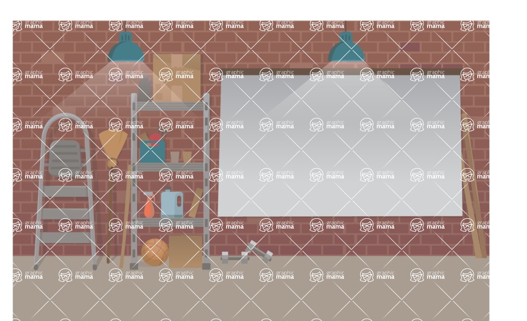 Room Backgrounds Vector Collection - Basement Interior Vector Background