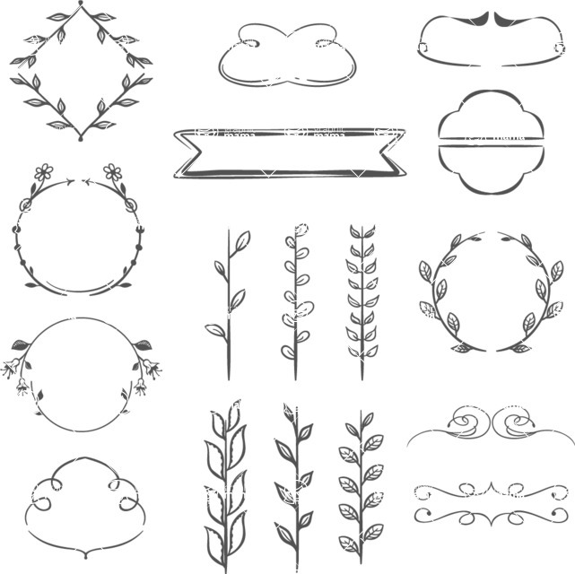 Vector Hand Drawn Elements Mega Bundle - Black and White Hand-Drawn Ribbons and Elements