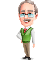 Elderly Teacher with Moustache Cartoon Character