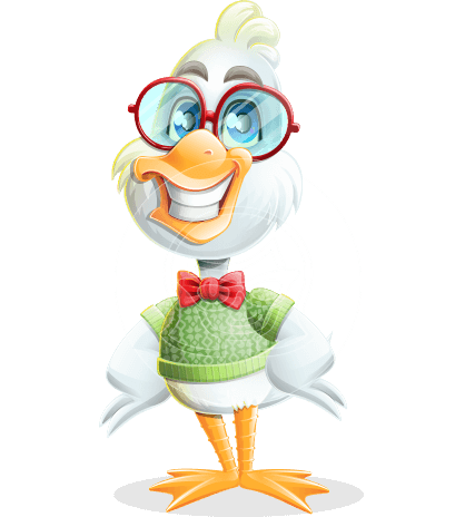 Smart White Duck Cartoon Vector Character
