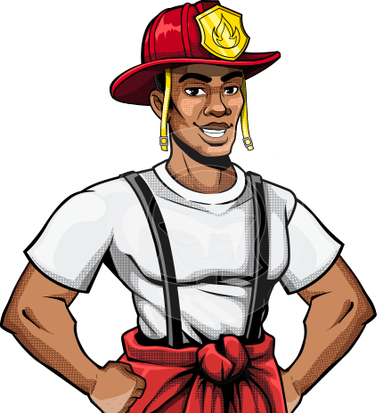 Cartoon Firefighter Man Character in Pop Art Style