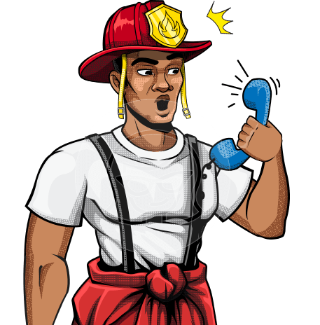 Cartoon Firefighter Man Character in Pop Art Style
