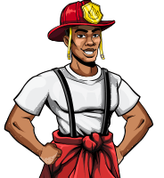 Cartoon Firefighter Man Character in Pop Art Style