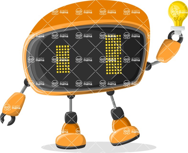 Cartoon Robot Clipart Bundle - Modern Cute Black and Orange Robot