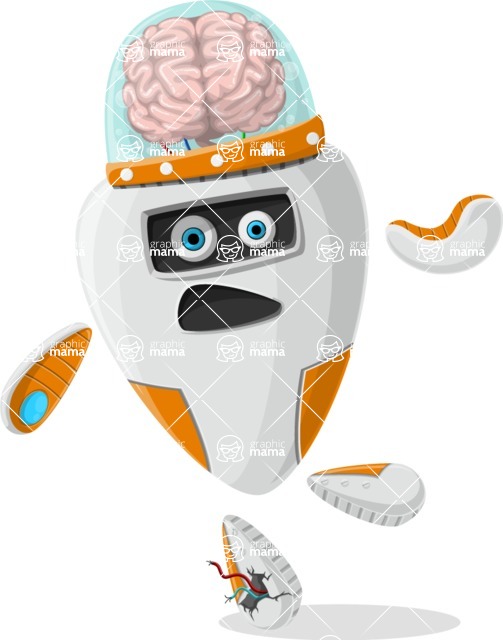 Cartoon Robot Clipart Bundle - Broken Orange Robot Cartoon